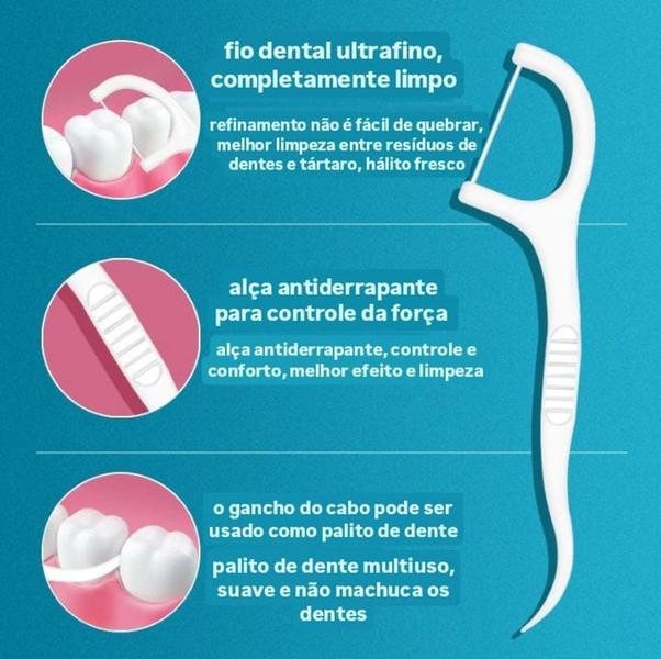 Imagem de 100 Pçs Fio Dental com Cabo Descartável Palito Dental Higiene Bucal