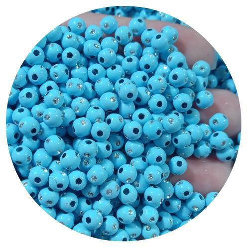 Imagem de 100 pçs miçanga azul c/ strás 5mm abs ideal para bijuterias colares e pulseiras em geral