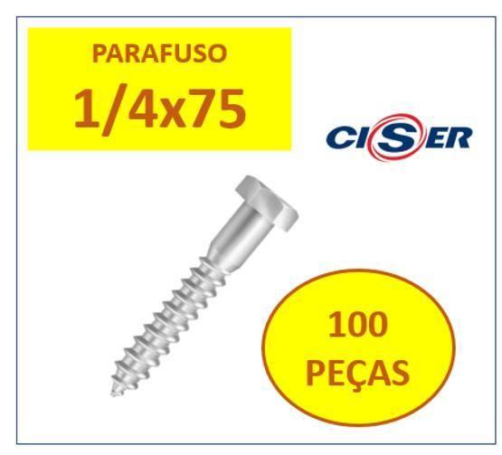 Imagem de 100 Pçs Parafuso 1/4X75 Sextavado Soberba Zincado Ciser