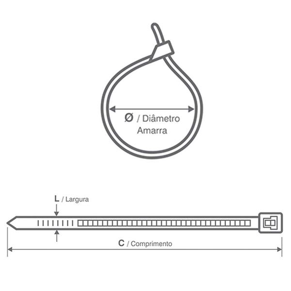 Imagem de 100 Peças Abraçadeira Nylon Branco 2,5x200mm Pacote G20