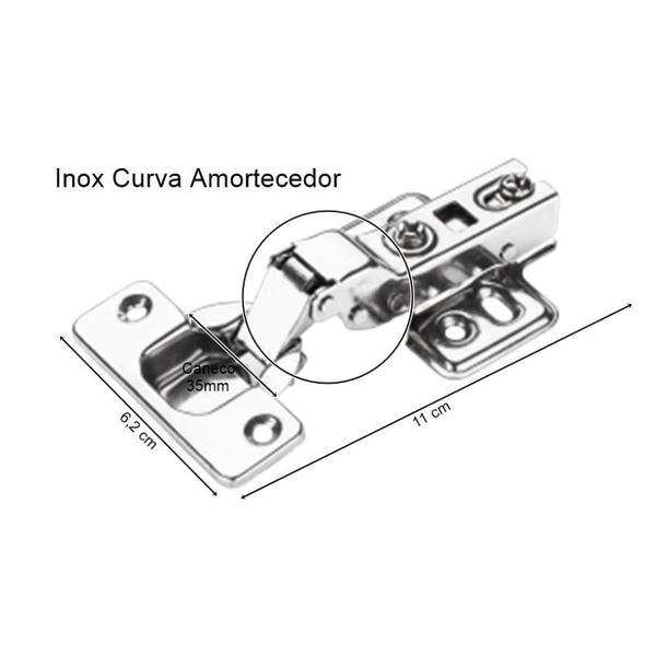 100 Peças Dobradiça Curva Inox Amortecedor Portas Armários - Renna / BR Metal Imagem de 100 Peças Dobradiça Curva Inox Amortecedor Portas Armários
