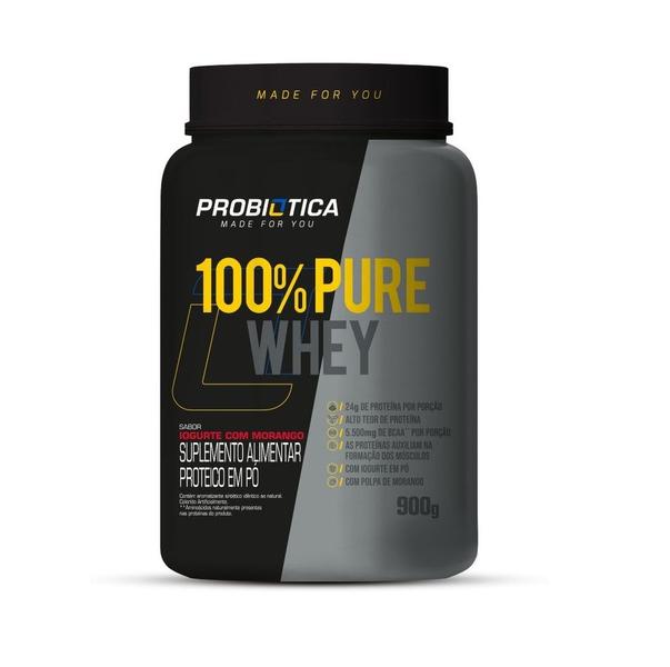 100% Pure Whey (900g) - Sabor: Iogurte c/ Morango - Probiótica Imagem de 100% Pure Whey (900g) - Sabor: Iogurte c/ Morango