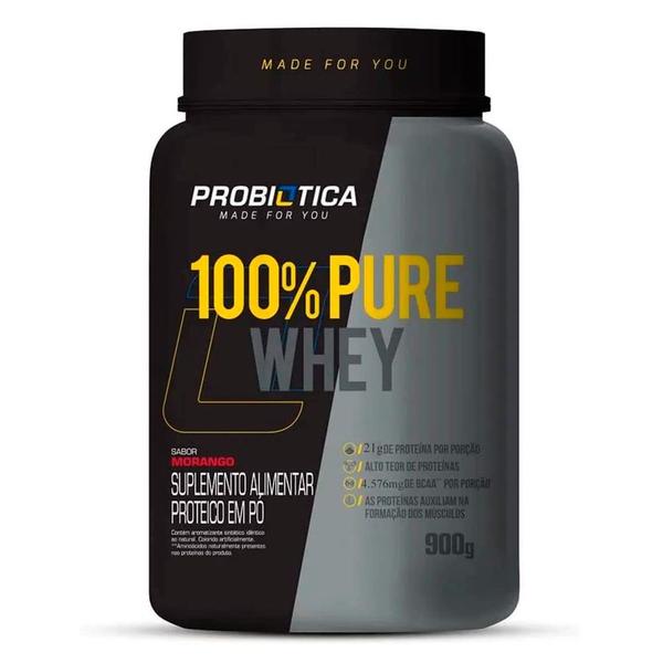 Imagem de 100% Pure Whey Probiótica Morango 900g