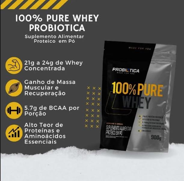 100% Pure Whey Protein concentrado Refil 900g Probiotica Imagem de 100% Pure Whey Protein concentrado Refil 900g Probiotica