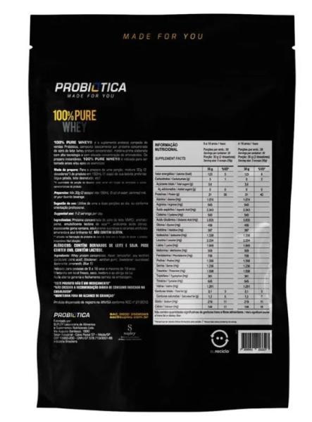 100% Pure Whey Protein concentrado Refil 900g Probiotica Imagem de 100% Pure Whey Protein concentrado Refil 900g Probiotica