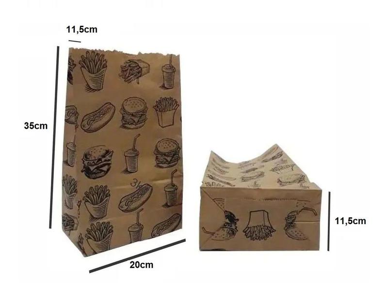 Imagem de 100 Saco De Papel Impresso P/ Lanche Kraft 35X20x11,5cm 10kg