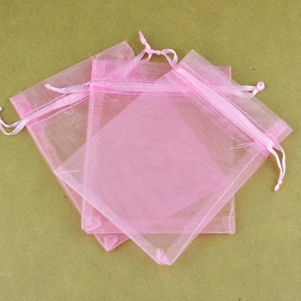 Imagem de 100 Sacos de Organza Rosa 10X15cm com fecho em fita, para lembrancinhas