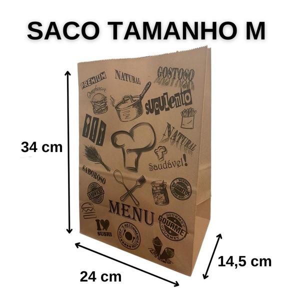 Imagem de 100 Sacos Kraft Delivery Sem Alça Menu Papel M (34x24x14,5)