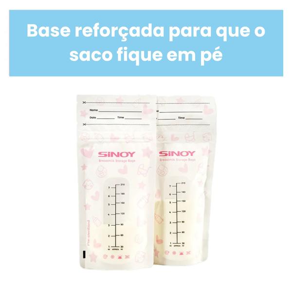 Imagem de 100 Sacos Para Leite Materno Com Vedação Dupla Anti-Vazamento 210ml Pré-Esterilizados E Fundo Autoportante