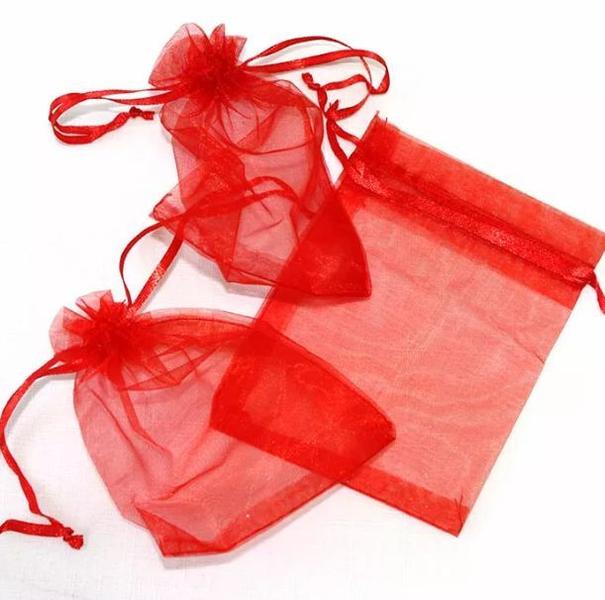 Imagem de 100 Saquinhos De Organza 20x30 Vermelho Carmesim Fita Cetim