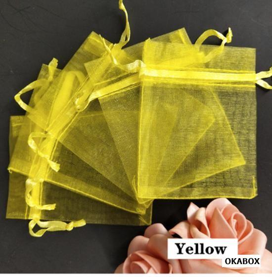 Imagem de 100 Saquinhos Tule Organza Fita Cetim Branco 20x30  Amarelo