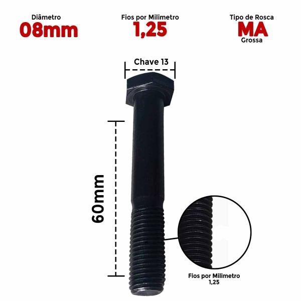 Imagem de 100 Un Parafuso Sextavado 08x60mm Aço 8.8 Rosca Parcial MA