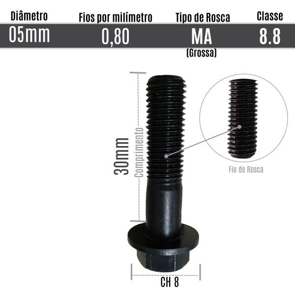 Imagem de 100 Un Parafuso Sextavado Flangeado M5X30 RP Grossa Aço 8.8