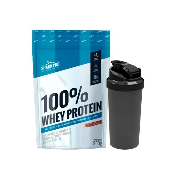 Imagem de 100% Whey Protein Pouche Doce de Leite 900g + Coqueteleira Shark Pro