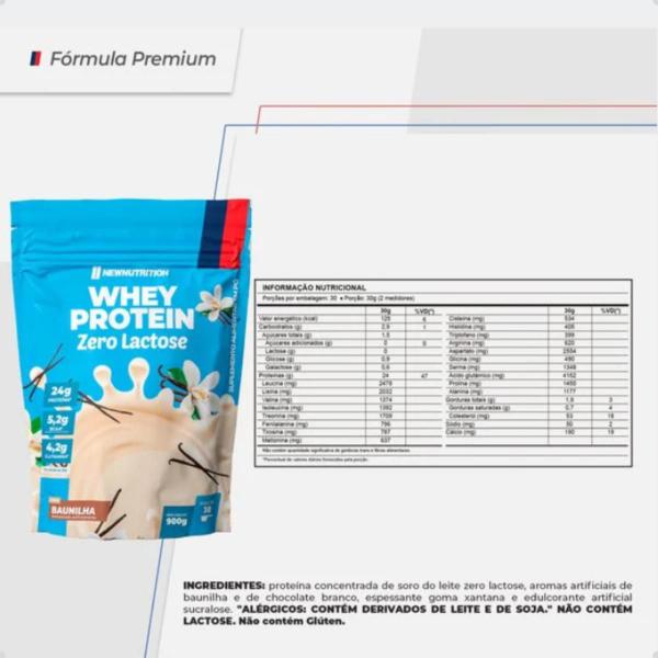 100% Whey Protein Zero Lactose 900g Natural New Nutrition Imagem de 100% Whey Protein Zero Lactose 900g Natural New Nutrition