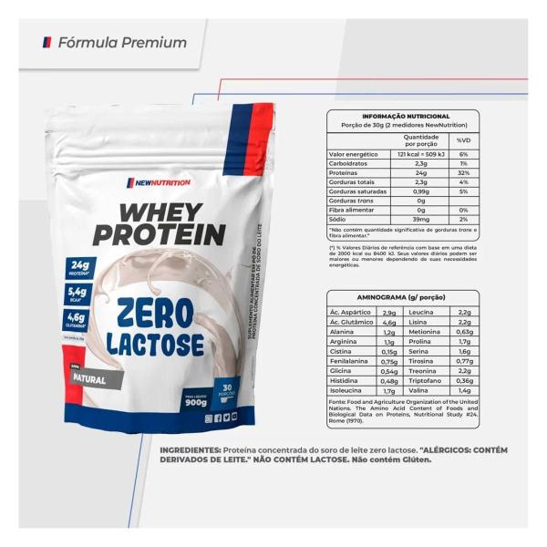 100% Whey Protein Zero Lactose 900g Natural New Nutrition Imagem de 100% Whey Protein Zero Lactose 900g Natural New Nutrition