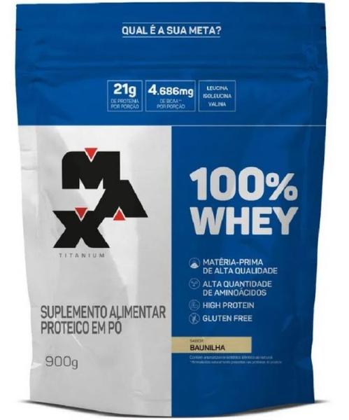 Imagem de 100% Whey refil 900g Max Titanium Proteina Concentrada WPC