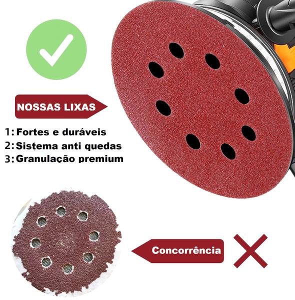 100 X Lixas Disco Grão 7 Polegadas 180mm 8 Furos Lixadeira Politriz KaQi Imagem de 100 X Lixas Disco Grão 7 Polegadas 180mm 8 Furos Lixadeira Politriz KaQi