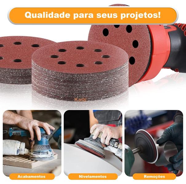 100 X Lixas Disco Grão 7 Polegadas 180mm 8 Furos Lixadeira Politriz KaQi Imagem de 100 X Lixas Disco Grão 7 Polegadas 180mm 8 Furos Lixadeira Politriz KaQi