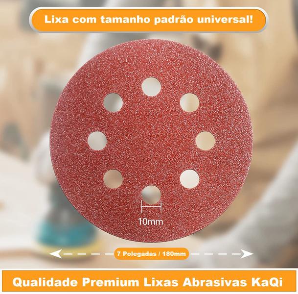 100 X Lixas Disco Grão 7 Polegadas 180mm 8 Furos Lixadeira Politriz KaQi Imagem de 100 X Lixas Disco Grão 7 Polegadas 180mm 8 Furos Lixadeira Politriz KaQi