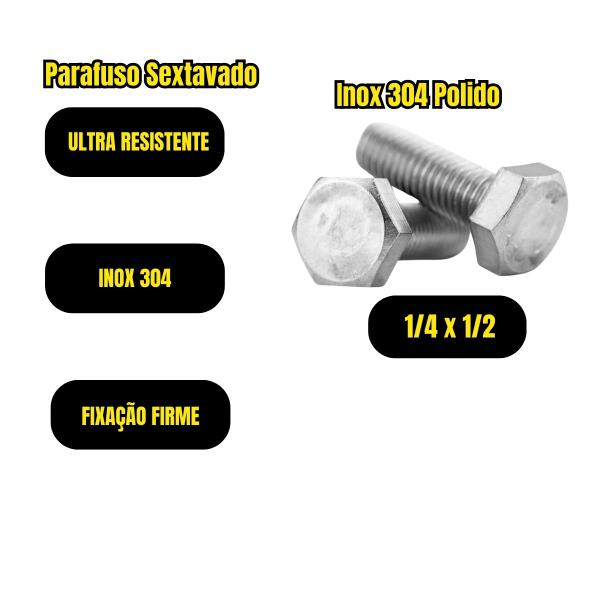 Imagem de 1000 Parafuso Sextavado Inox 304 Polido 1/4x1/2