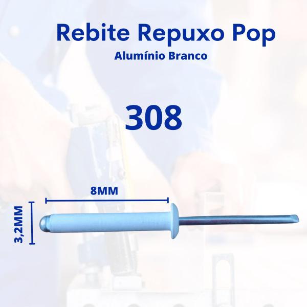 Imagem de 1000 Pçs Rebite Pop Repuxo 308 - 3,2 x 08mm Alumínio Branco