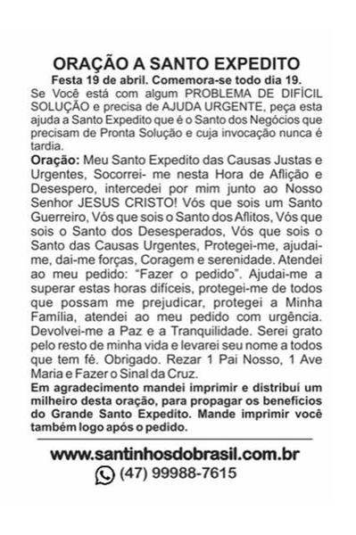 1000 Santinho Santo Expedito Milheiro (oração no verso) - 7x10 cm - Santinhos do Brasil Imagem de 1000 Santinho Santo Expedito Milheiro (oração no verso) - 7x10 cm