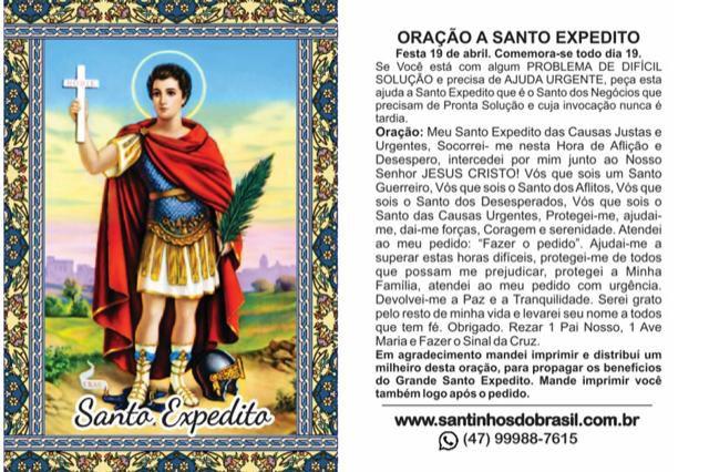 1000 Santinho Santo Expedito Milheiro (oração no verso) - 7x10 cm - Santinhos do Brasil Imagem de 1000 Santinho Santo Expedito Milheiro (oração no verso) - 7x10 cm