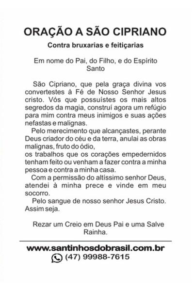 1000 Santinho São Cipriano (oração no verso) - 7X10 cm - Santinhos do Brasil Imagem de 1000 Santinho São Cipriano (oração no verso) - 7X10 cm