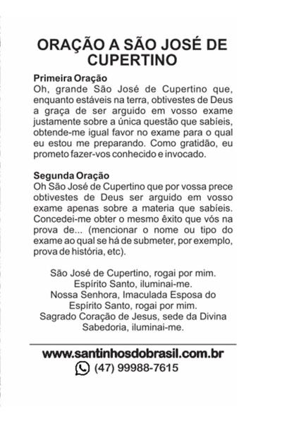 1000 Santinho São José de Cupertino (oração no verso) - 7x10 cm - Santinhos do Brasil Imagem de 1000 Santinho São José de Cupertino (oração no verso) - 7x10 cm