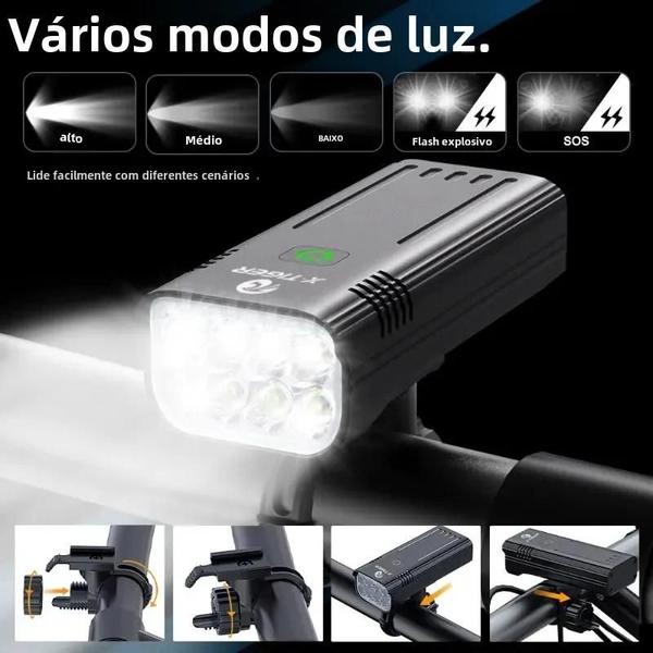 Imagem de 10000mAh poderosa carregamento USB IPX5 luz de bicicleta à prova d'água para acessórios de bicicleta