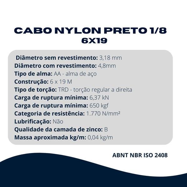 Imagem de 100M Cabo Aço 1/8 6X19 Alma Aço Revestido Nylon Academia