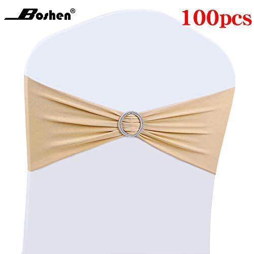 Imagem de 100PCS Wedding Chair Decorations Stretch Chair Bows and Sashes for Party Ceremony Reception Banquet Spandex Chair Covers slipcovers (100, champanhe)