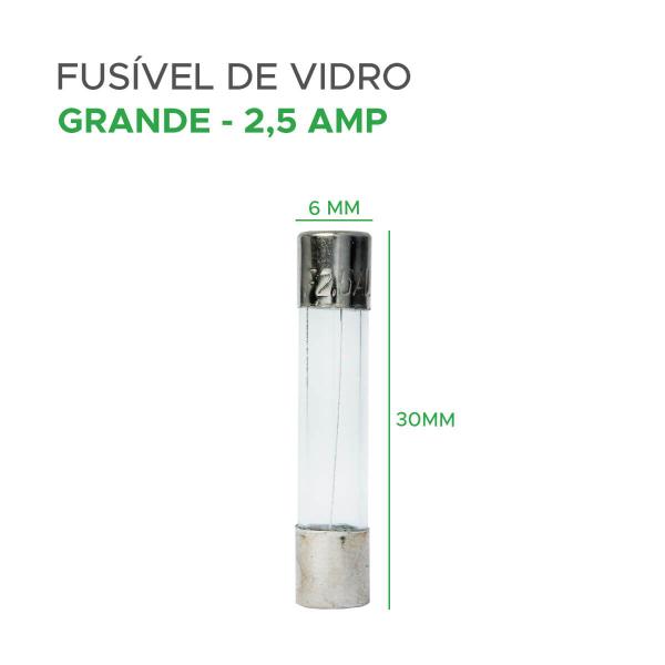 Imagem de 100x Fusível De Vidro 6x30 Grande Kit Com 100 Peças 2,5amp