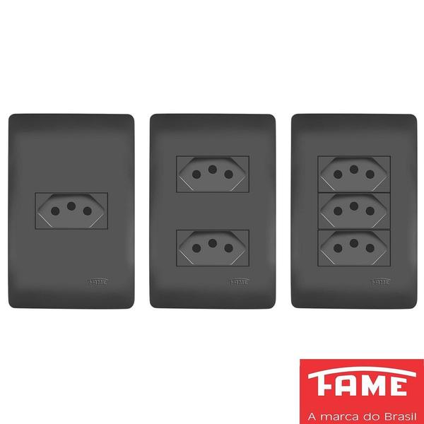 Imagem de 104un Tomadas Interruptores Com Placa 4x2 Habitat Black FAME K24