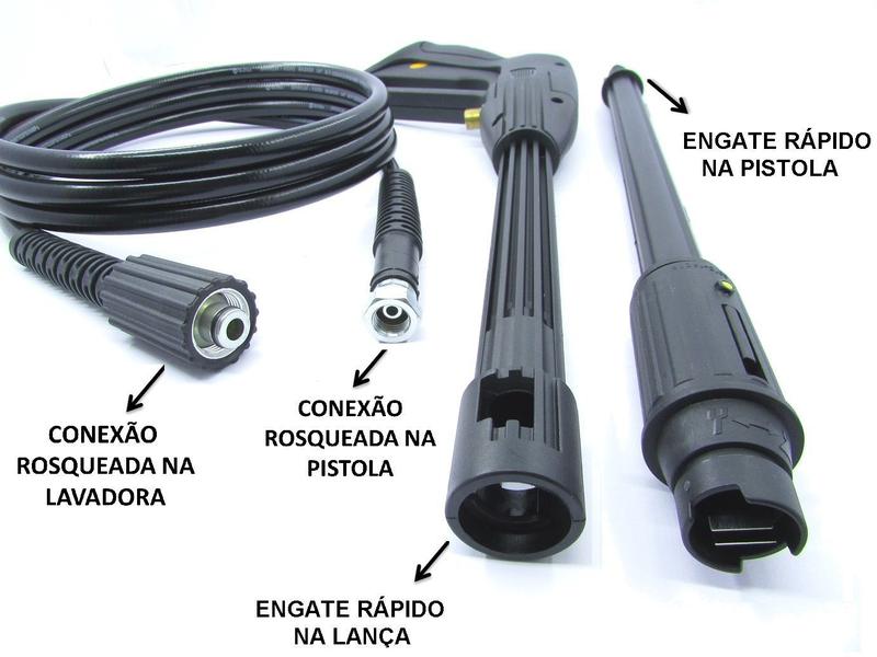 Imagem de 10m Mangueira Kit Pistola e Lança Wap Class Preta Lavadora Alta Pressão