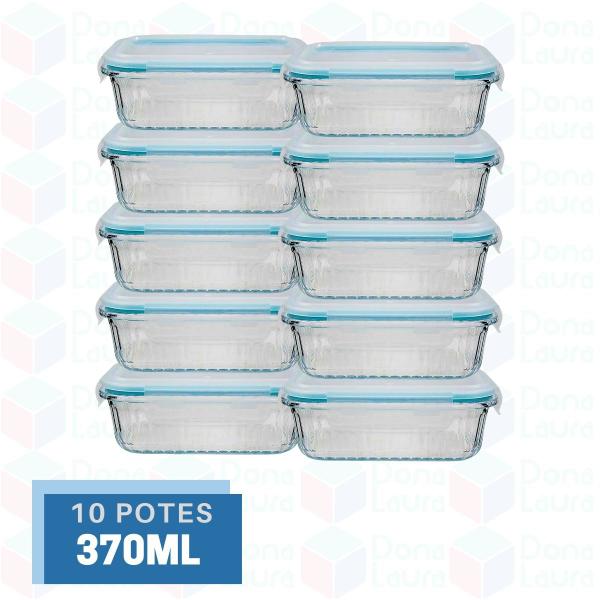 Imagem de 10Pç Pote Retangular Canelado 370ML Marmita Fit Frutas Lanches