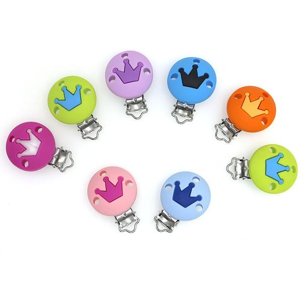 Imagem de 10Pcs Capa da Chupeta de Silicone Clip Coroa DIY Baby Teether Colar Dentes Ferramenta de Presente De Presente Coração Redondo, Acessórios de Coração Redondo Dentes de bebê (mistura de cores)