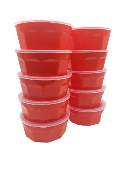 Imagem de 10Potes Oitavados Tampa Marmita Sobremesa 700 Ml Vermelho