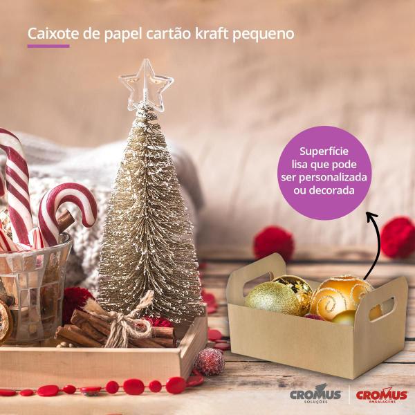 Imagem de 10Un Caixote de Papel Cartão Kraft Pardo pequena com alça Cromus para Presente e Decoração de Festas