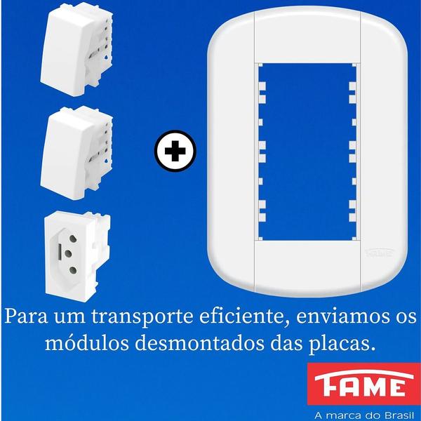 Imagem de 10un Interruptor Simples 2 Teclas 16A e Tomada Padrão 2P+T 20A Com Placa Blanc Mais FAME