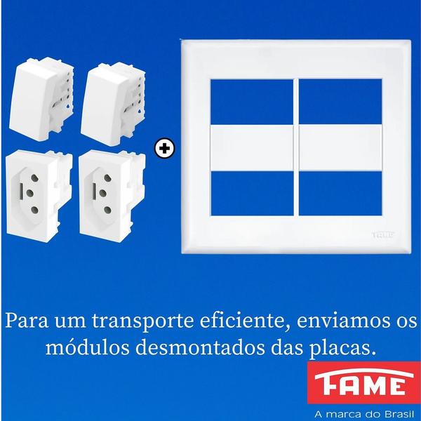 Imagem de 10un Interruptor Simples 2 Teclas 16A e Tomada Padrão Dupla 2P+T 10A Com Placa Evidence FAME