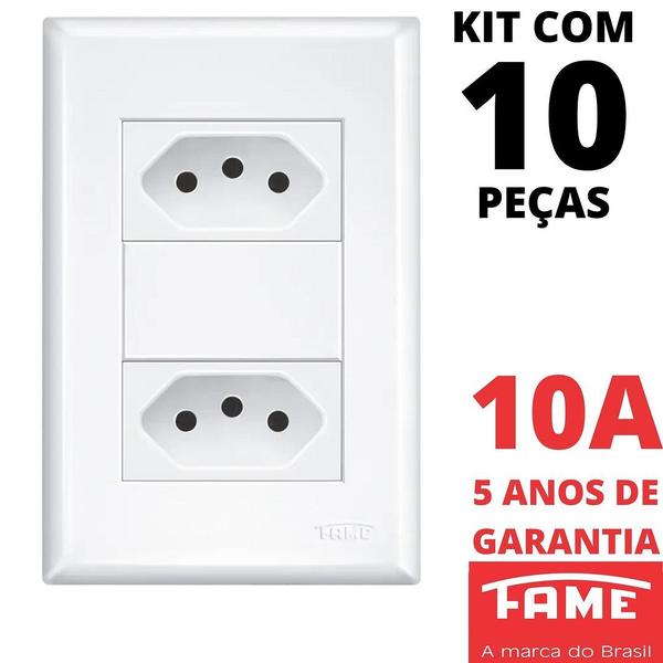 Imagem de 10un Tomada Padrão Dupla 2P+T 10A Com Placa Evidence FAME