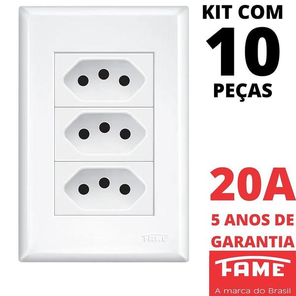 Imagem de 10un Tomada Padrão Tripla 2P+T 20A Com Placa Evidence FAME