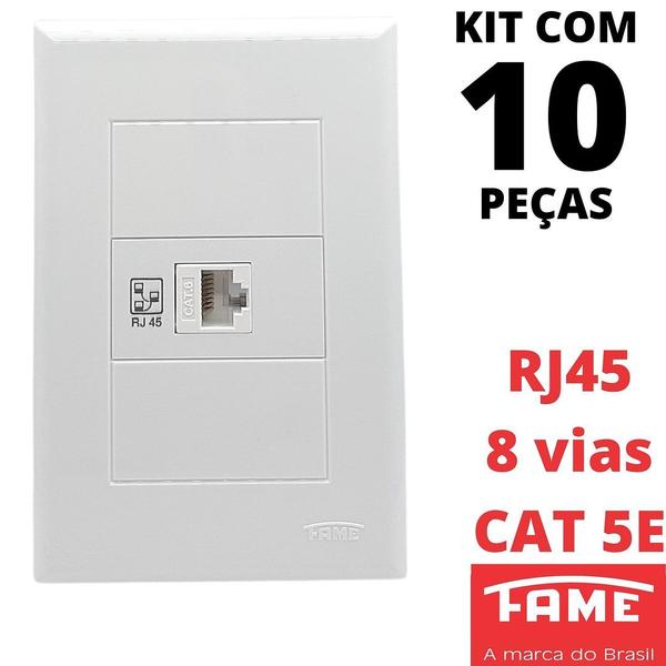 Imagem de 10un Tomada Rede RJ45 CAT 5E 8V Com Placa Evidence FAME