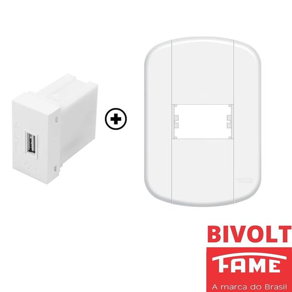 Imagem de 10un Tomada USB Bivolt 5V 3A 15W Com Placa Blanc Mais FAME