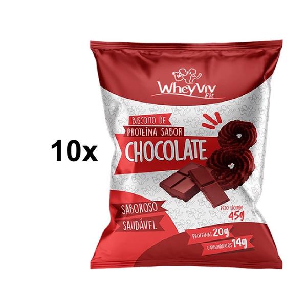 Imagem de 10x Biscoito Fit De Chocolate (sem Açúcar) - Wheyviv - 45g