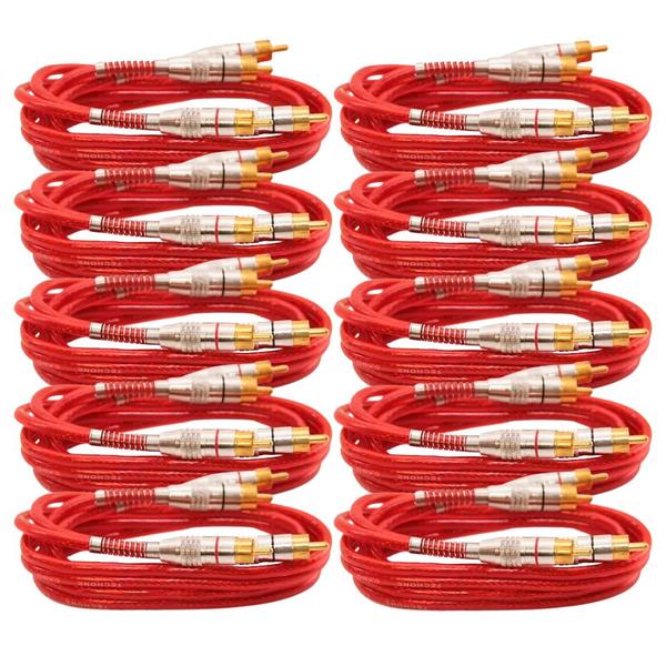 Imagem de 10x Cabo RCA Som Automotivo Prime Plug Metal Banhado a Ouro Vermelho Diâmetro 1m Svart Tech One