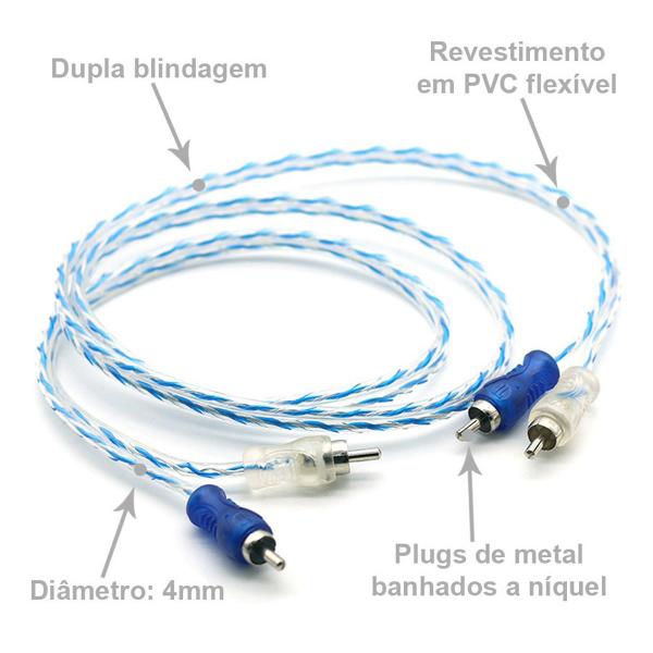 Imagem de 10x Cabos RCA 1 Metro Dupla Blindagem Injetado Azul 4mm Blindado Tech One