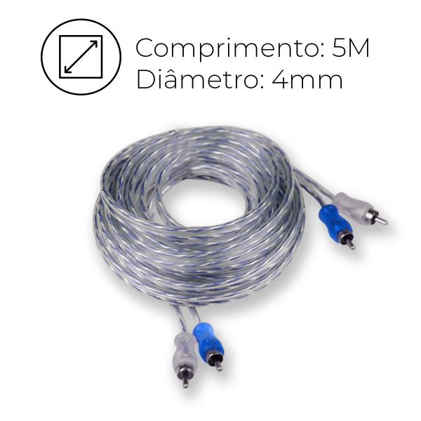 Imagem de 10x Cabos RCA Injetado 5m Azul/Prata Diâmetro 4mm 2 Entradas Macho 2 Saídas Macho Svart/Tech One